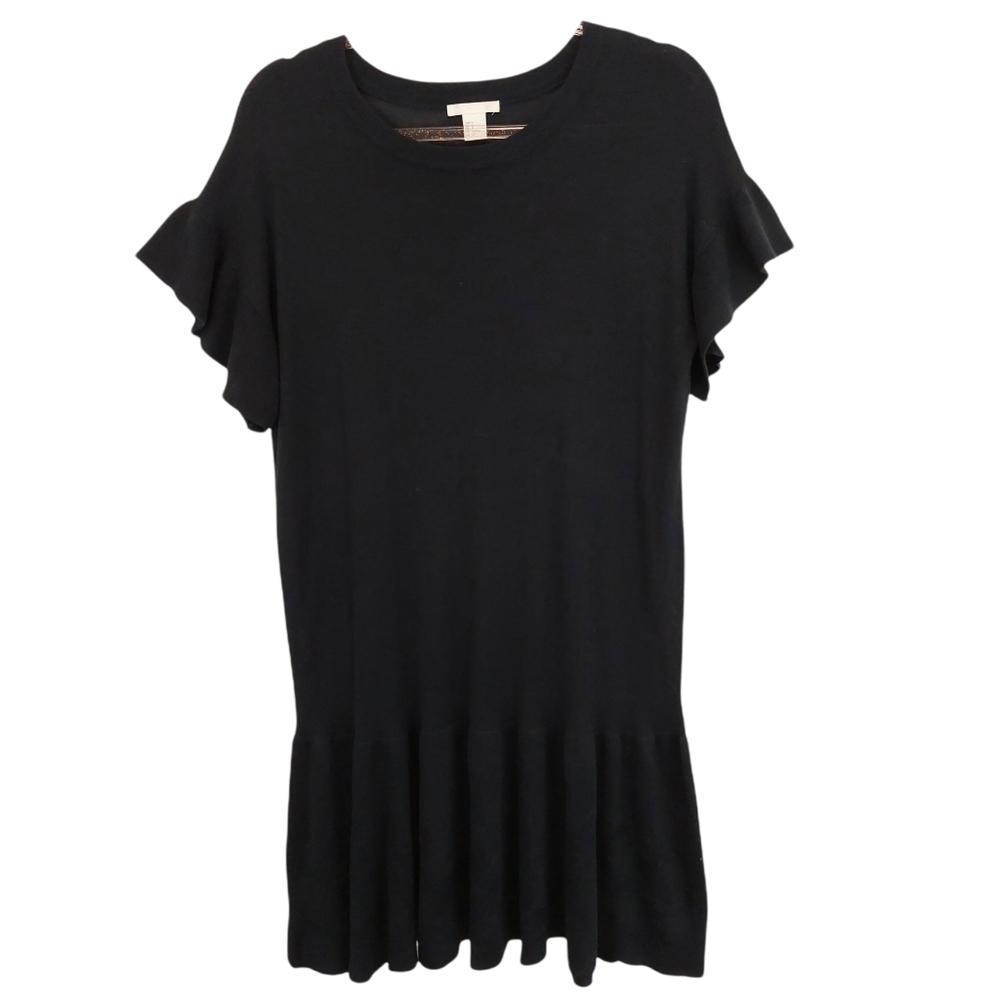 Rayon Knit Sweater Tiered Flutter Ruffle Mini Dress